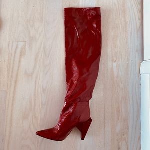 ZARA - red over the knee patent boots